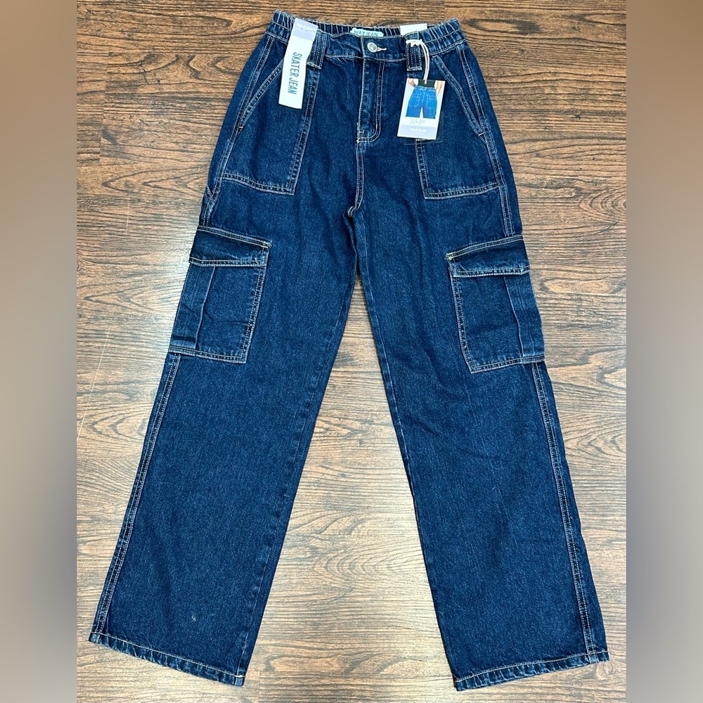 Wax Jean Womens High Waist Skater Denim Loose Straight Leg Jeans - Size Small
